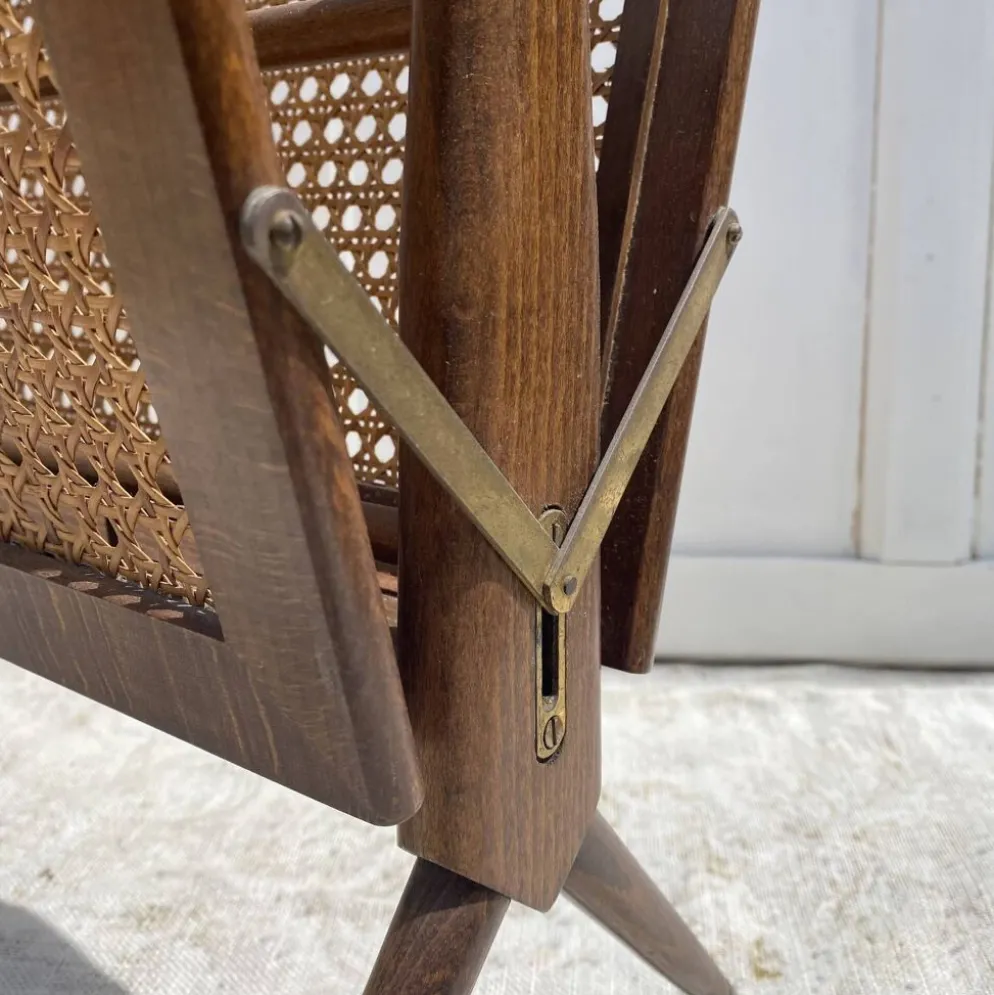 Porte-revues en bois et cannage pieds compas,Cesare Lacca, à années 60