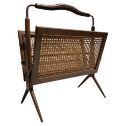 Porte-revues en bois et cannage pieds compas,Cesare Lacca, à années 60