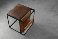 Porte-revues en métal, bois et cuir, Belgique années 1960