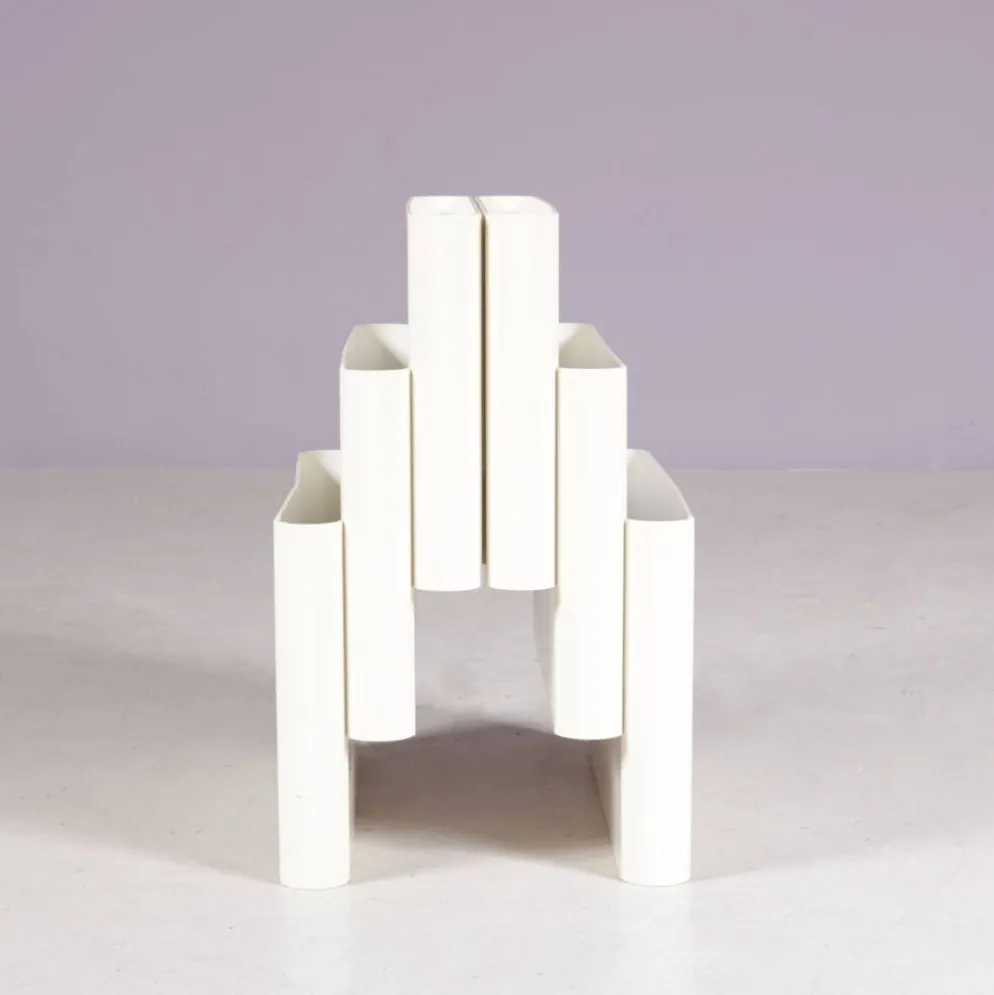 Porte-revues en plastique blanc de grande taille des années 1970 / Giotto Stoppino / Kartell,