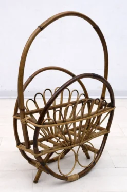 Porte-revues en rotin et bambou, style italien moderne du milieu du siècle, années 1960