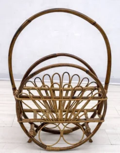 Porte-revues en rotin et bambou, style italien moderne du milieu du siècle, années 1960