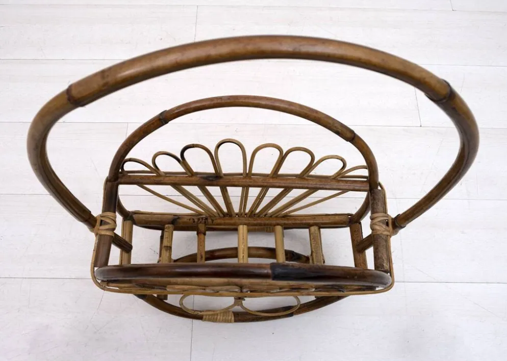Porte-revues en rotin et bambou, style italien moderne du milieu du siècle, années 1960