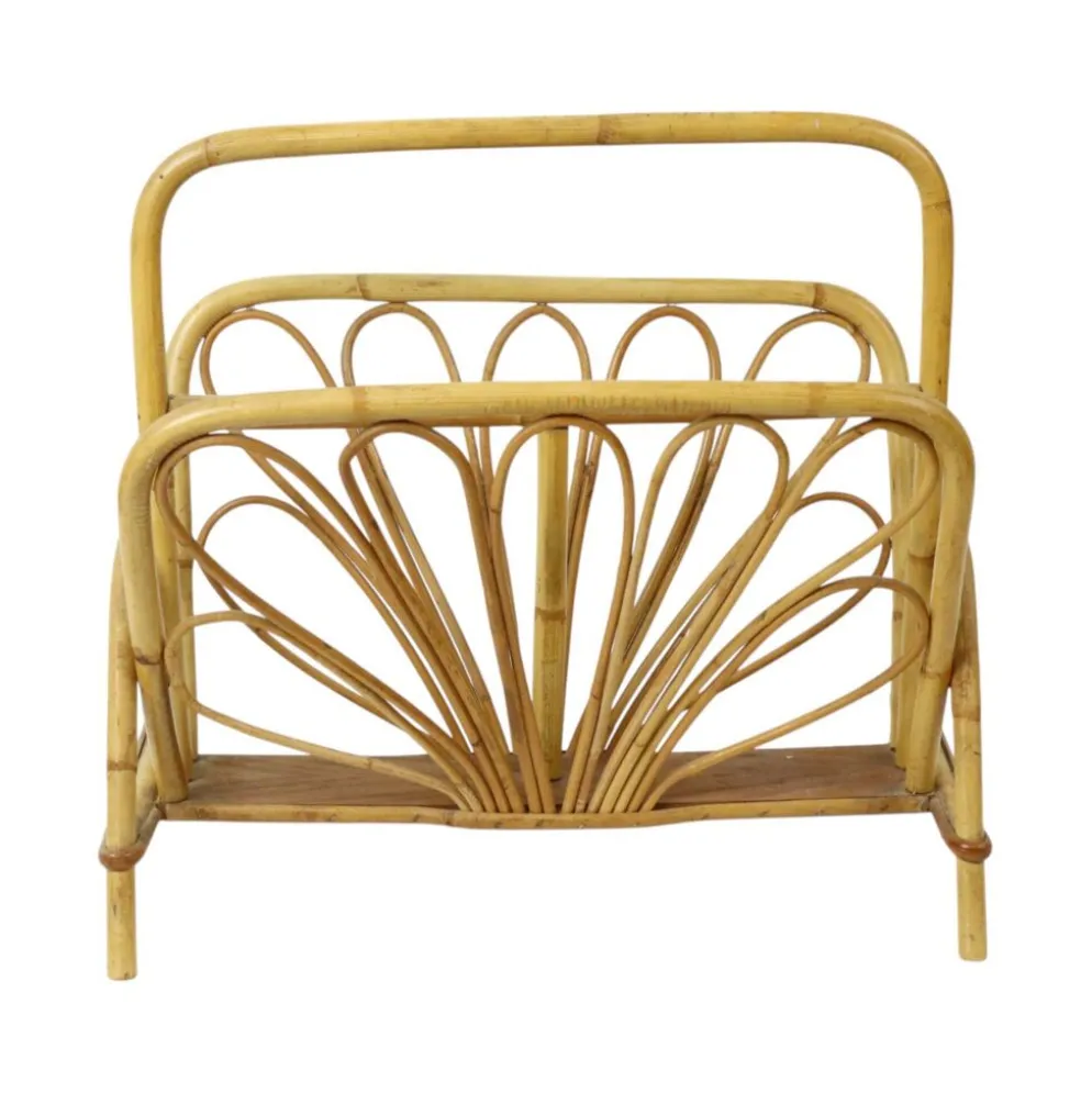 Porte-revues en rotin français style bohème années 60