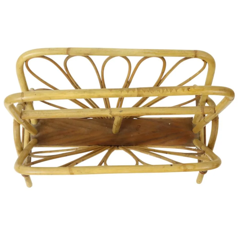 Porte-revues en rotin français style bohème années 60