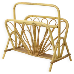 Porte-revues en rotin français style bohème années 60