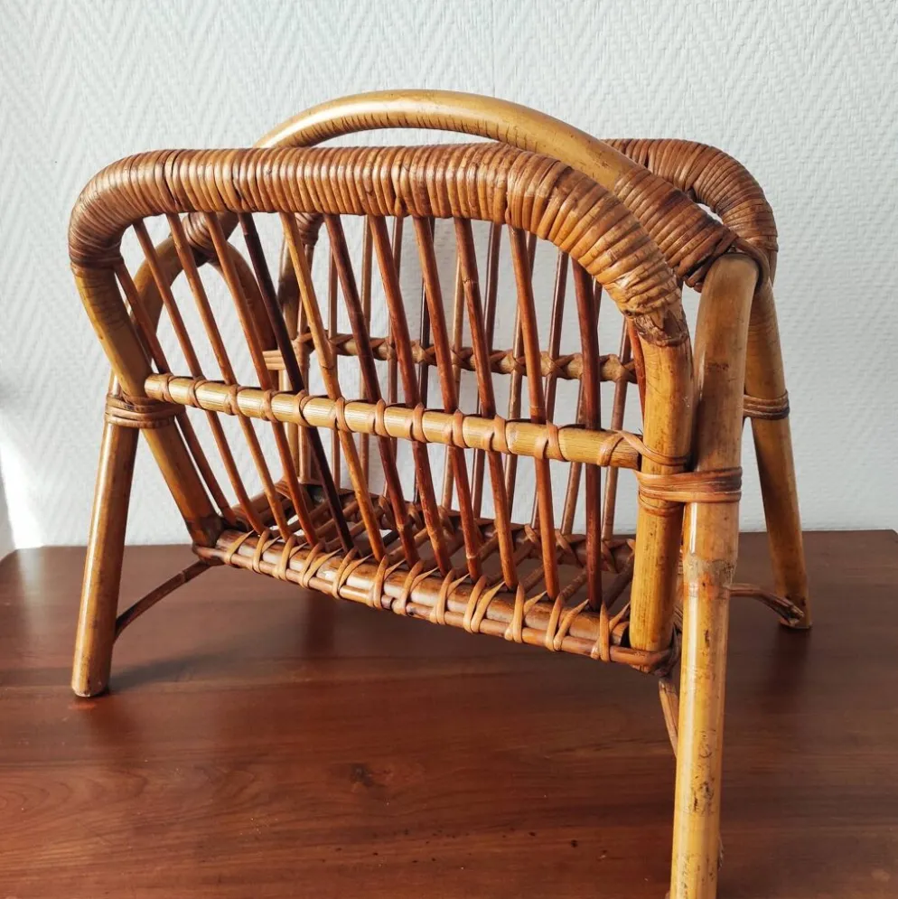 Porte-revues en rotin vintage 50-60