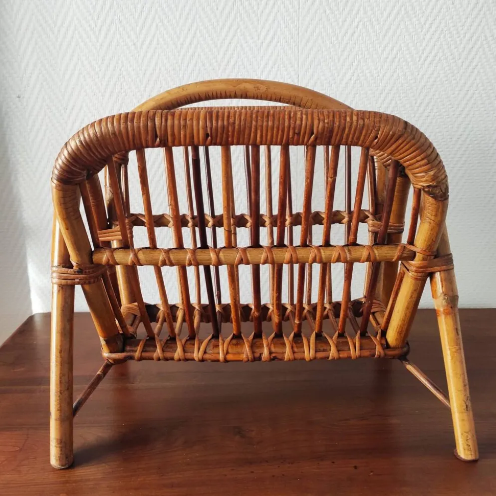 Porte-revues en rotin vintage 50-60