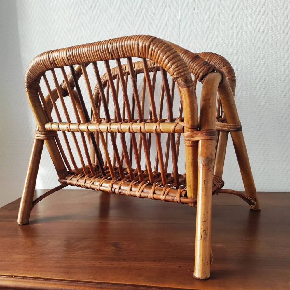 Porte-revues en rotin vintage 50-60