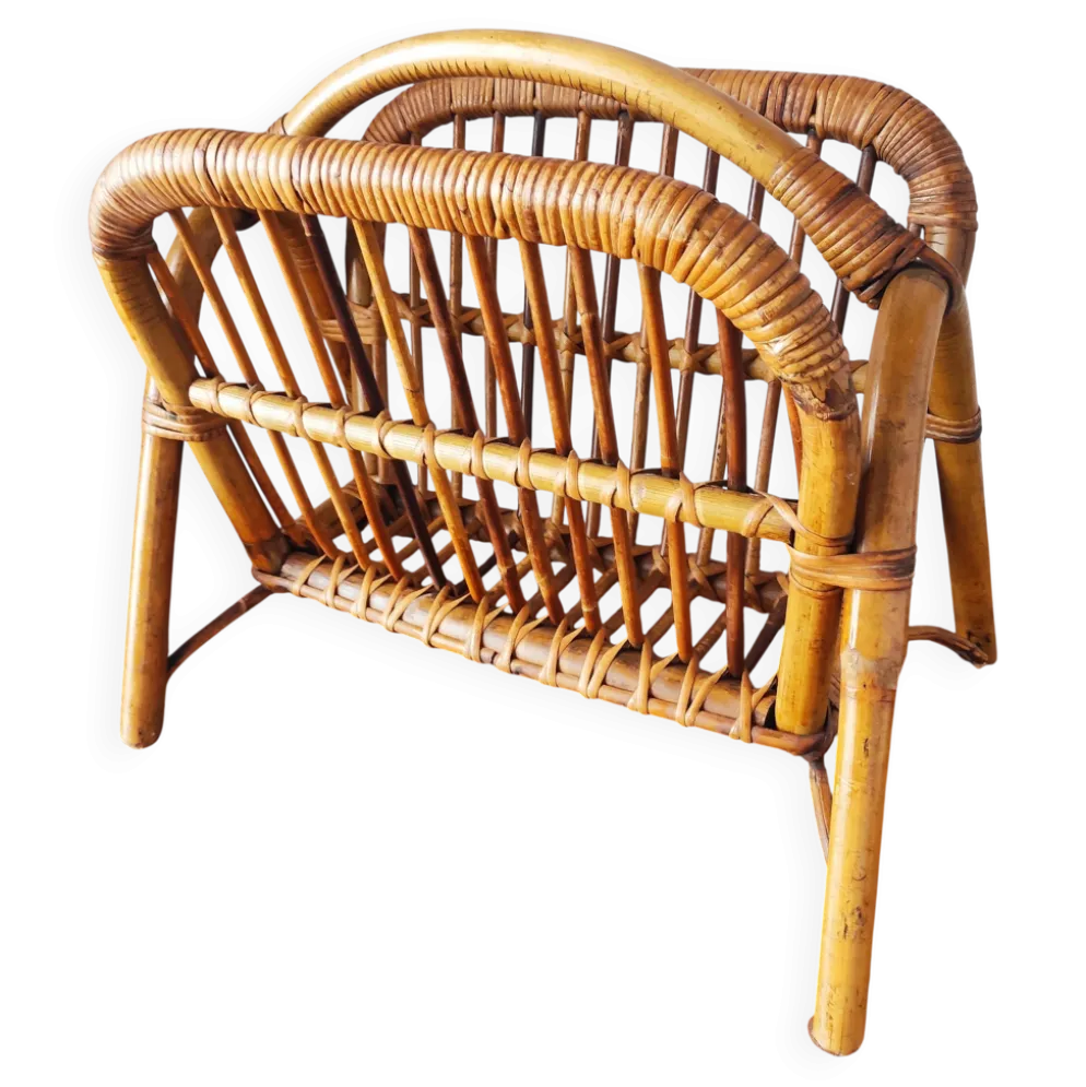 Porte-revues en rotin vintage 50-60