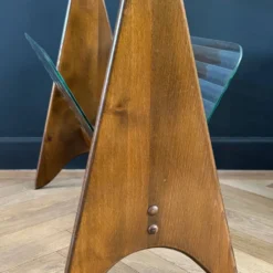 Porte-revues en verre cannelé et bois - années 50
