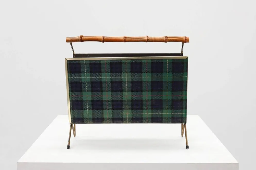 Porte-revues Mid-Century Modern avec poignée en bambou, Belgique années 1960