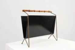 Porte-revues Mid-Century Modern avec poignée en bambou, Belgique années 1960