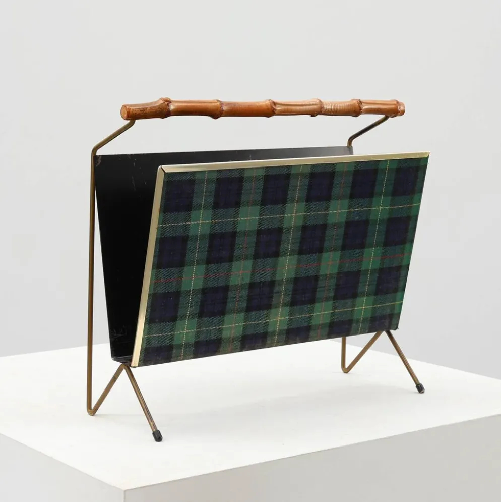 Porte-revues Mid-Century Modern avec poignée en bambou, Belgique années 1960