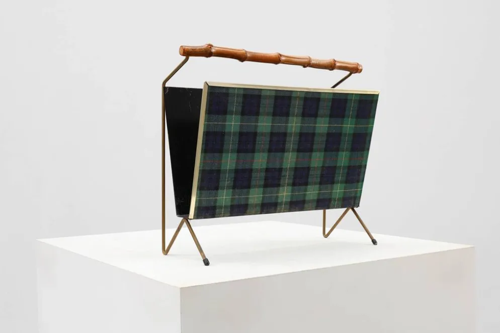 Porte-revues Mid-Century Modern avec poignée en bambou, Belgique années 1960