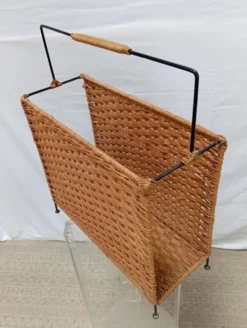 Porte revues rotin armature métal années 50