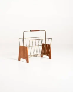 Porte-revues scandinave en teck et métal, années 1960