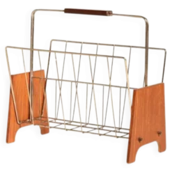 Porte-revues scandinave en teck et métal, années 1960