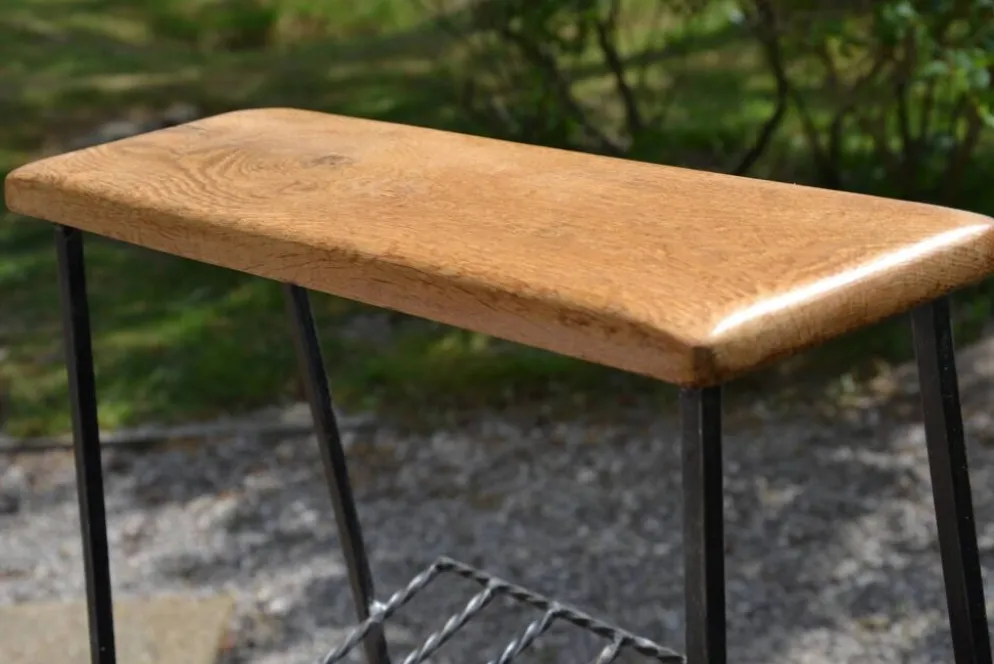 Porte-revues tablette chêne et fer forgé années 60-70