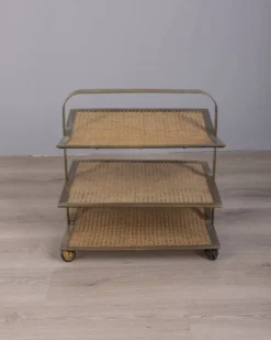 Porte-revues vintage des années 1960 en laiton et paille de Vienne, design italien