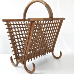 Porte-revues vintage en bambou & rotin 1960