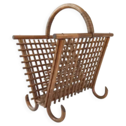 Porte-revues vintage en bambou & rotin 1960