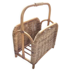 Porte-revues vintage en bambou et rotin