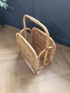 Porte-revues vintage en bambou et rotin