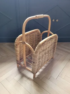 Porte-revues vintage en bambou et rotin