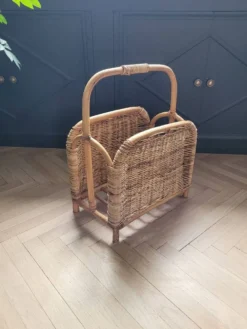 Porte-revues vintage en bambou et rotin
