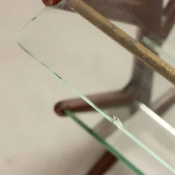Porte-revues vintage en hêtre, verre et laiton, design Italie années 1950