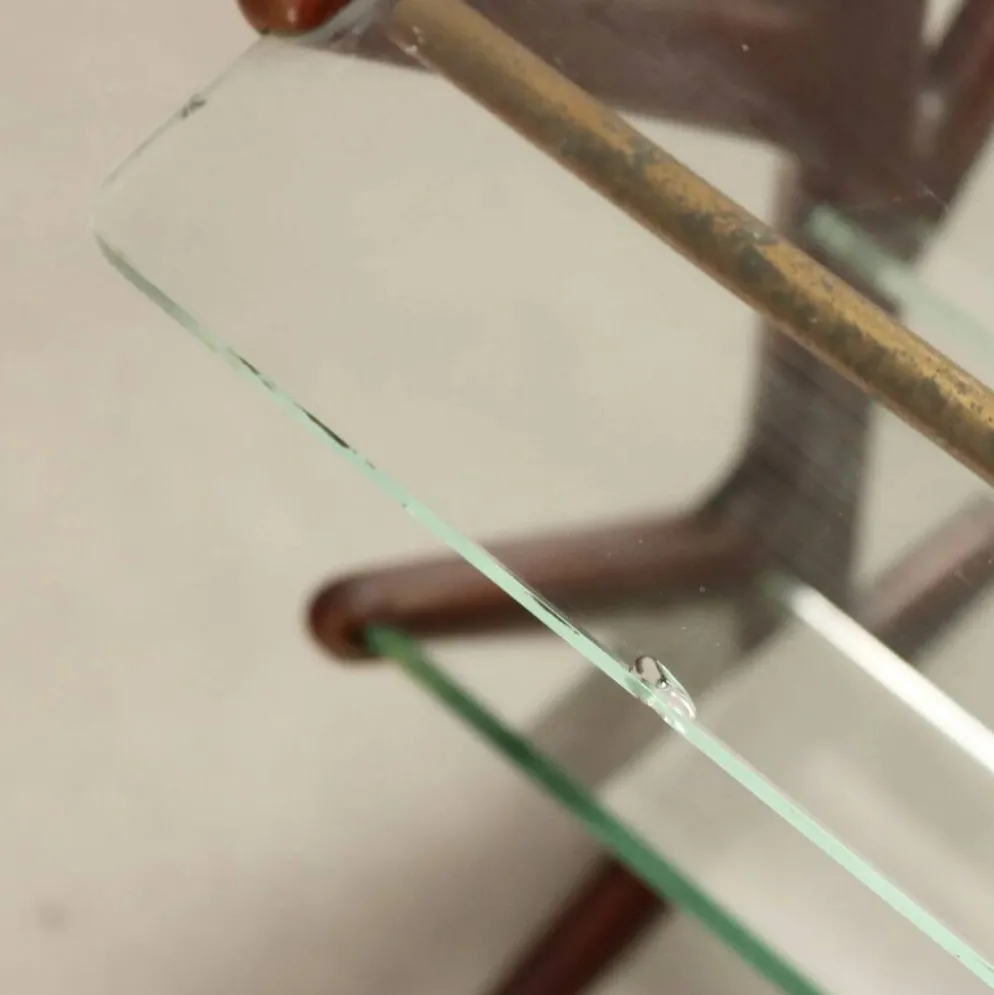 Porte-revues vintage en hêtre, verre et laiton, design Italie années 1950
