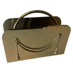 Porte-revues vintage en laiton massif – Décor drapé – Range magazines