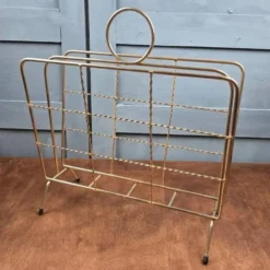 Porte-revues vintage en laiton – Design filaire – Années 50/60