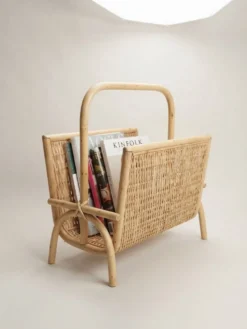 Porte-revues vintage en rotin et bambou tressé