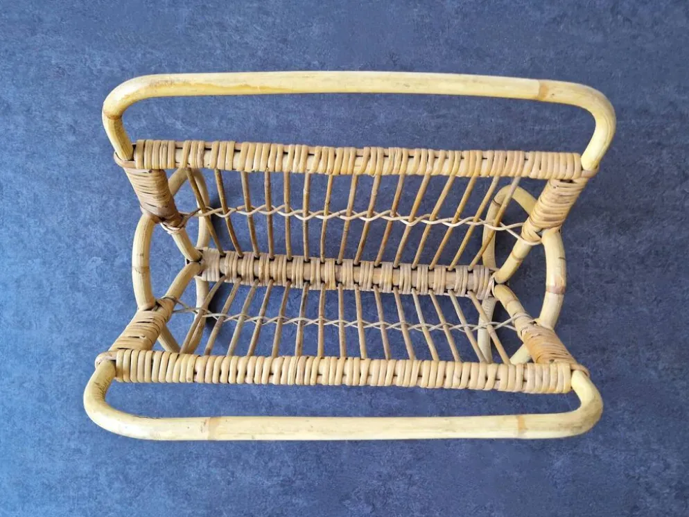 Porte-revues vintage en rotin, Pays-Bas 1960