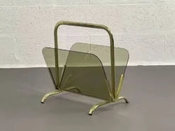 Porte-revues vintage en verre fumé et laiton
