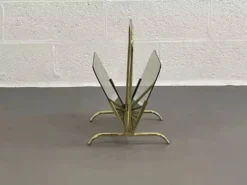 Porte-revues vintage en verre fumé et laiton