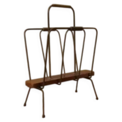 Porte-revues vintage métal et bois milieu XXe