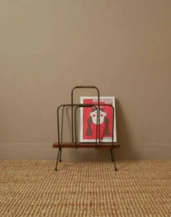 Porte-revues vintage métal et bois milieu XXe