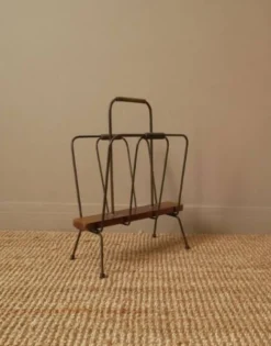 Porte-revues vintage métal et bois milieu XXe