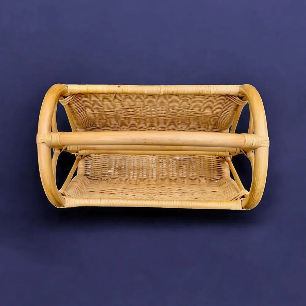 Porte-revue vintage en osier et bambou