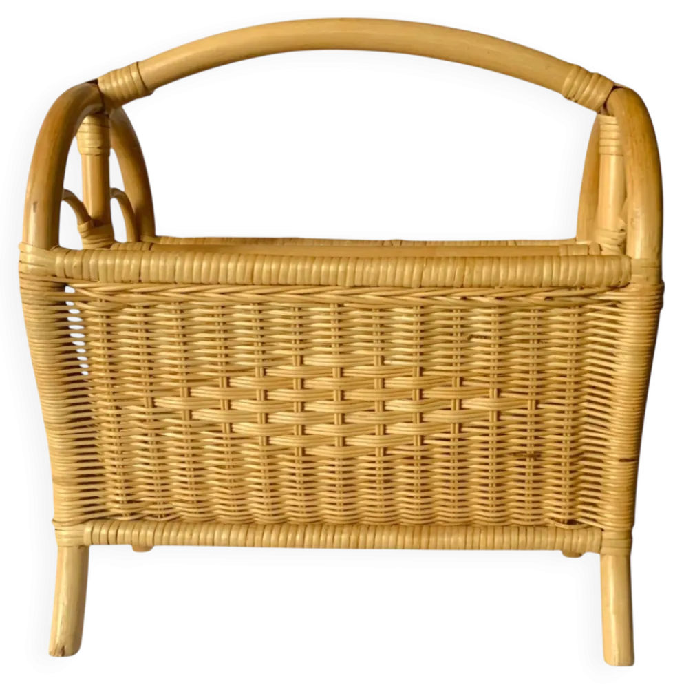 Porte-revue vintage en osier et bambou
