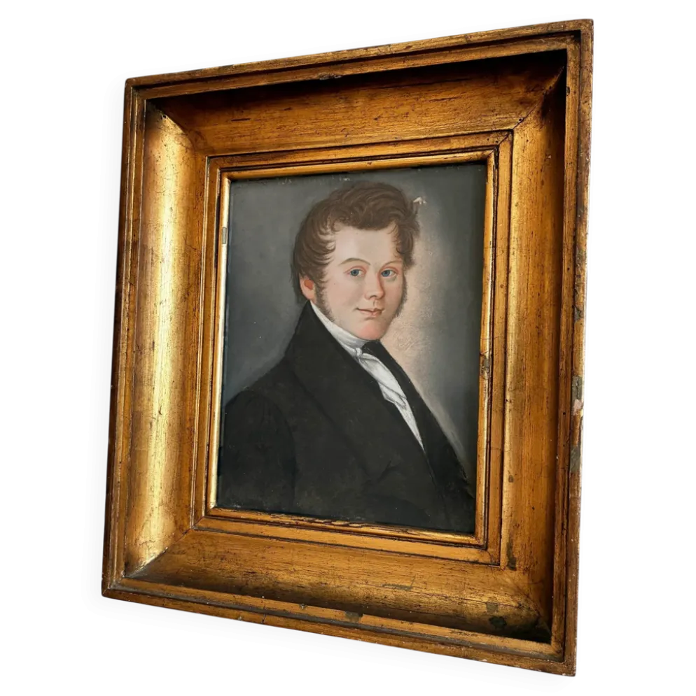 Portrait ancien au pastel d'un gentleman, vers 1830