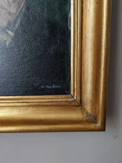 Portrait ancien huile sur toile homme XXème décoration campagne cadre doré