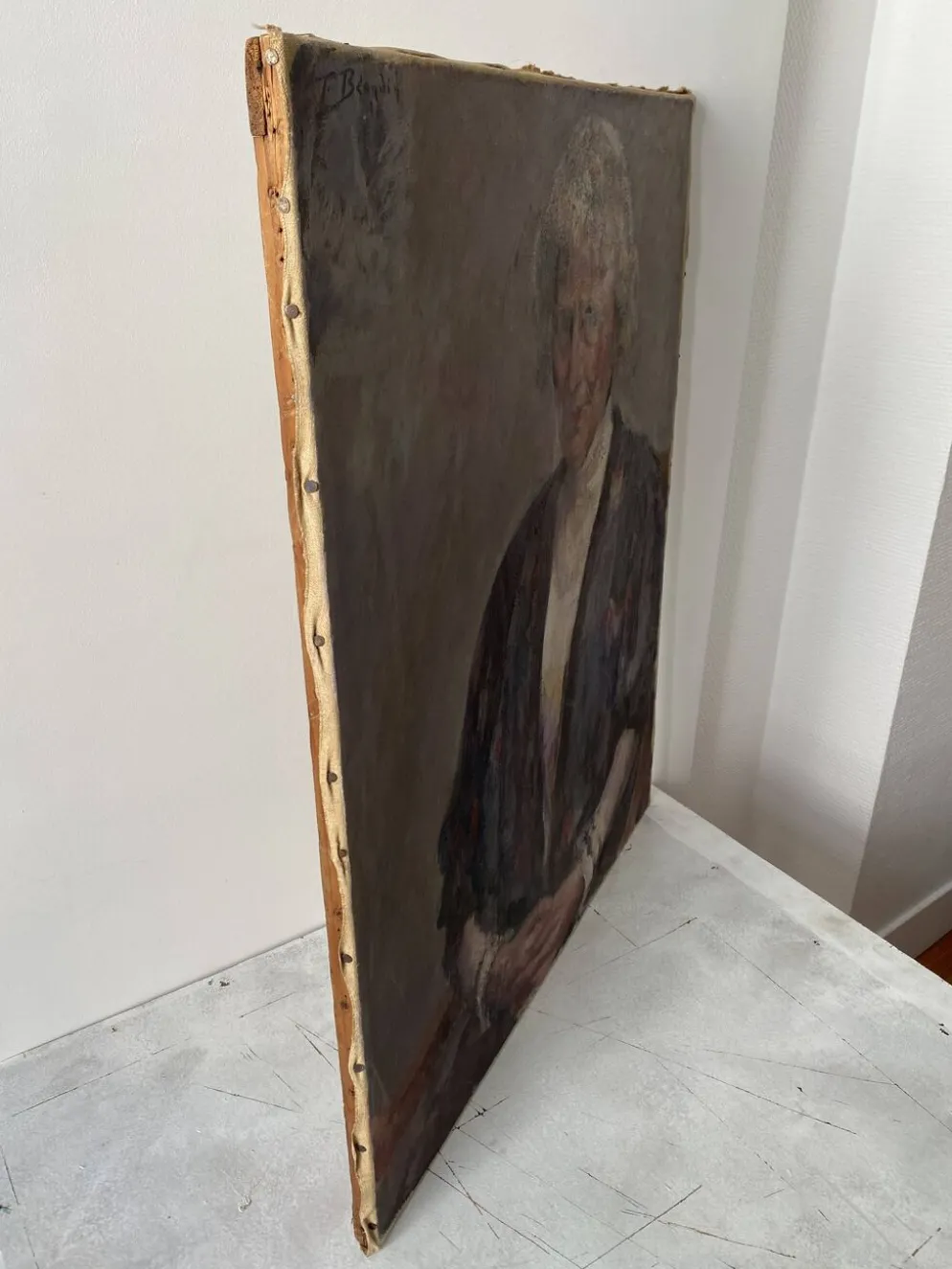 Portrait ancien signé Fernand Blondin daté 1932, huile sur toile vintage d'une femme