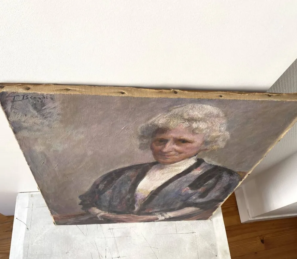 Portrait ancien signé Fernand Blondin daté 1932, huile sur toile vintage d'une femme