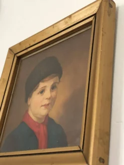 Portrait ancien sous verre - cadre en bois doré