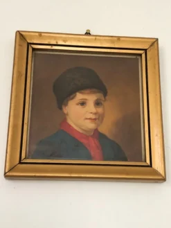 Portrait ancien sous verre - cadre en bois doré