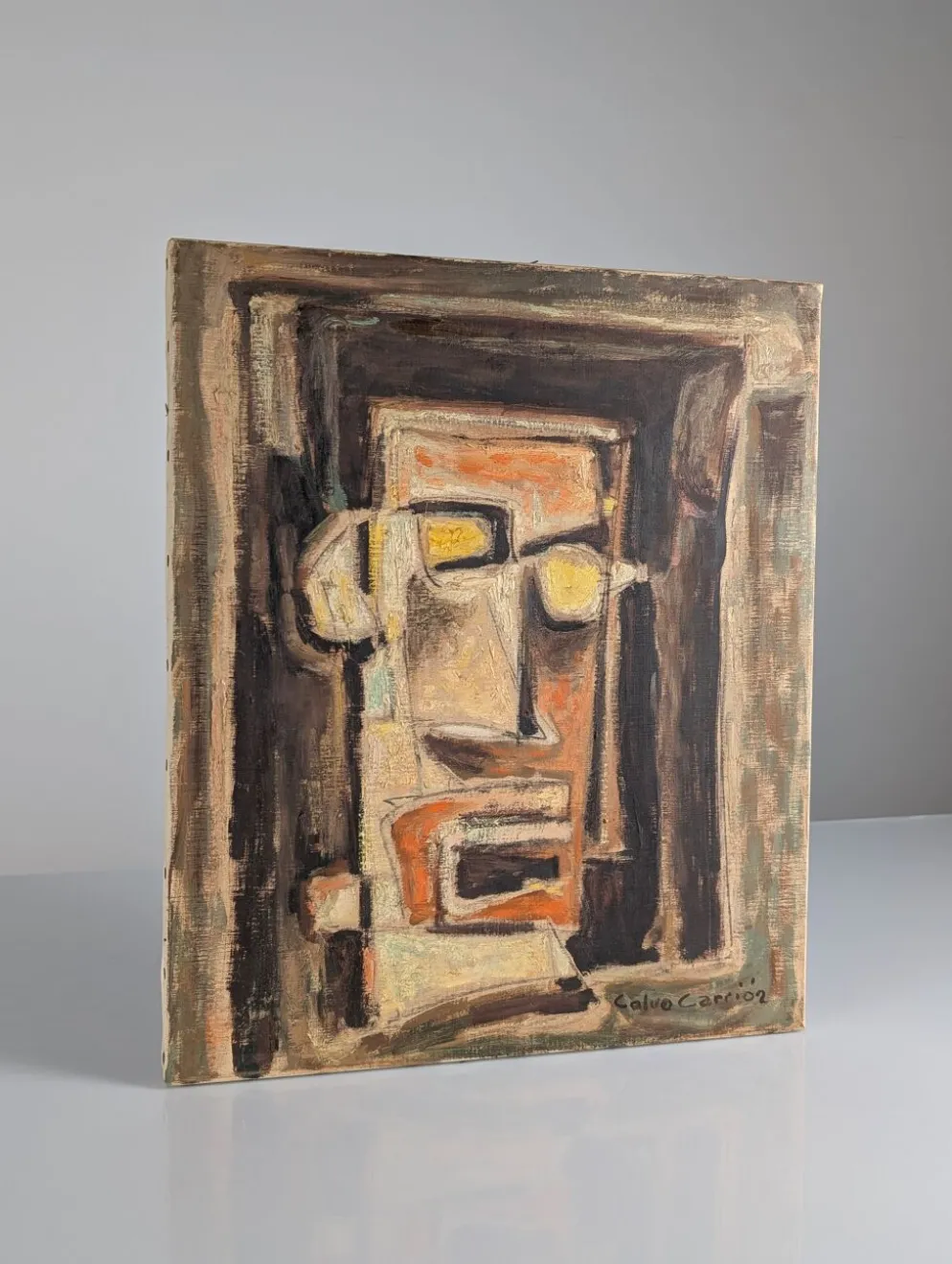 Portrait cubiste expressionniste à l'huile par Calvo Carrión années 1970